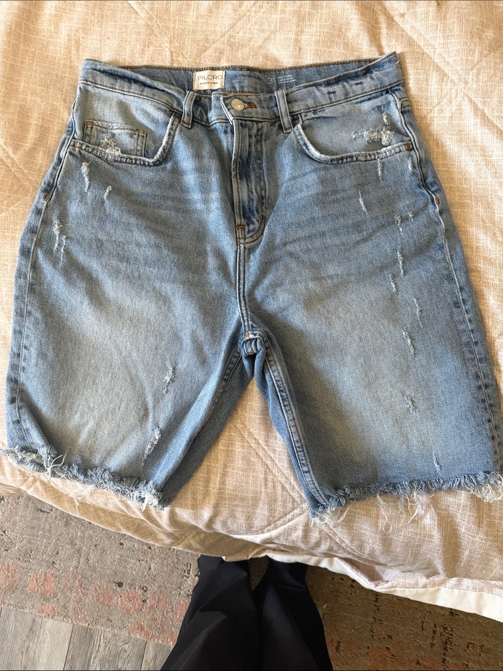 Pilcro Light Blue Distressed Denim Bermuda Shorts